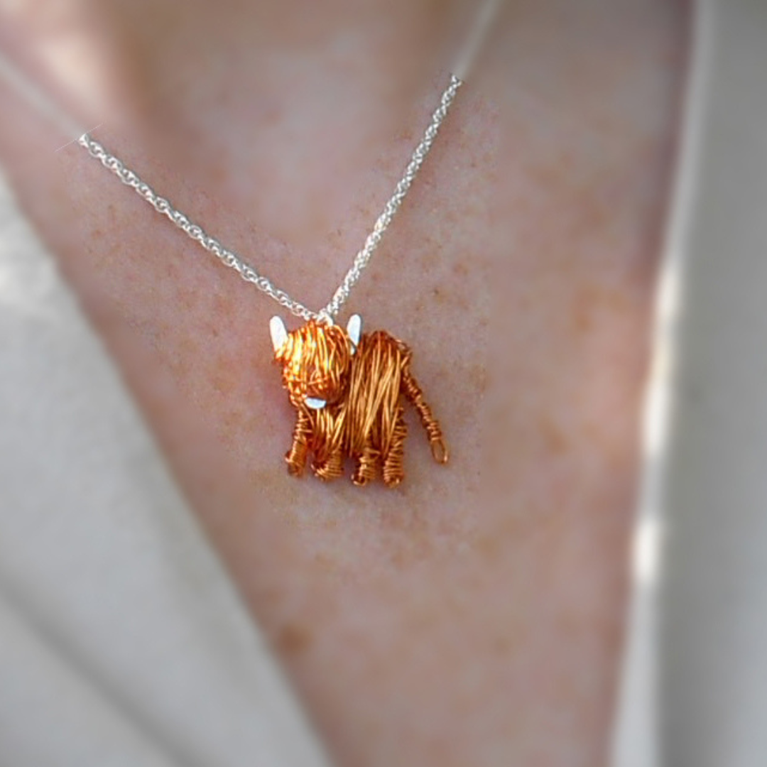 highland cow necklace, highland cow jewellery, scottish jewellery, heilan coo present for woman