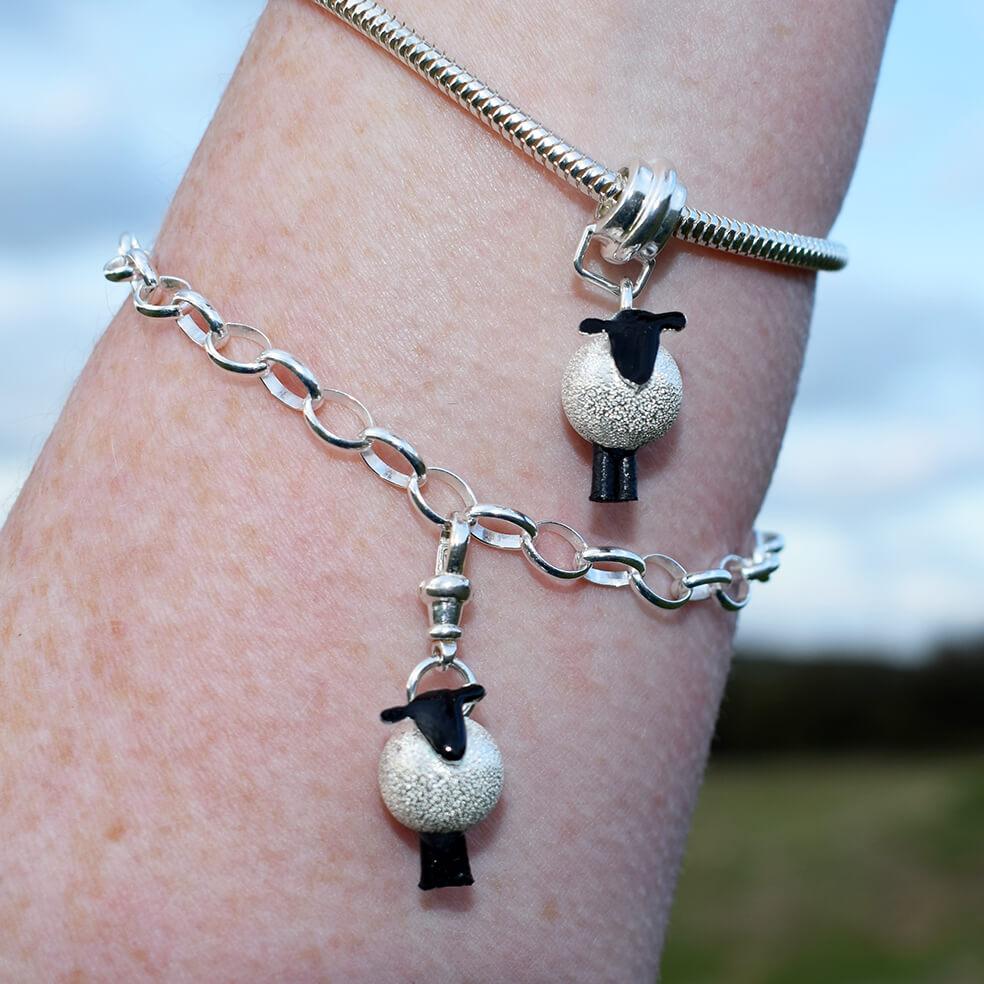 silver sheep charm bracelets, sheep charm