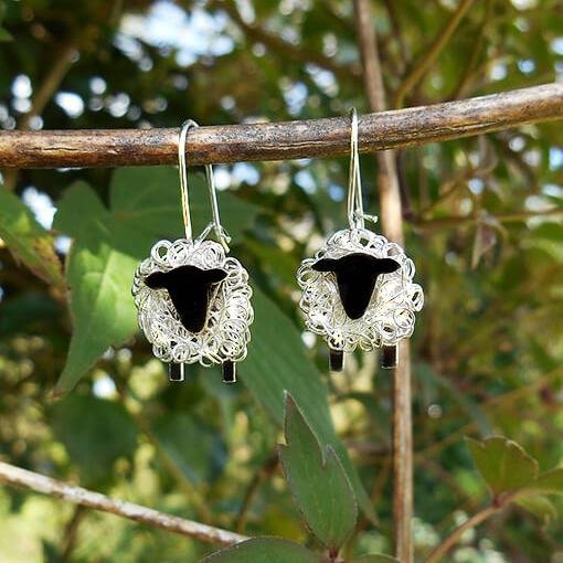 silver sheep drop earrings