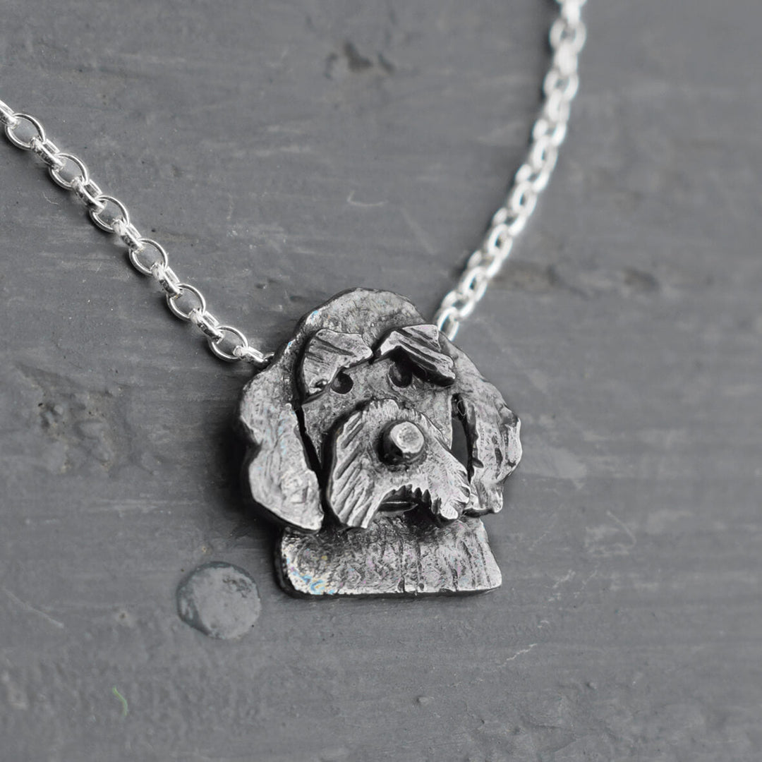 cockapoo necklace, silver dog jewellery, gift for cockapoo owner, cockerpoo jewellery