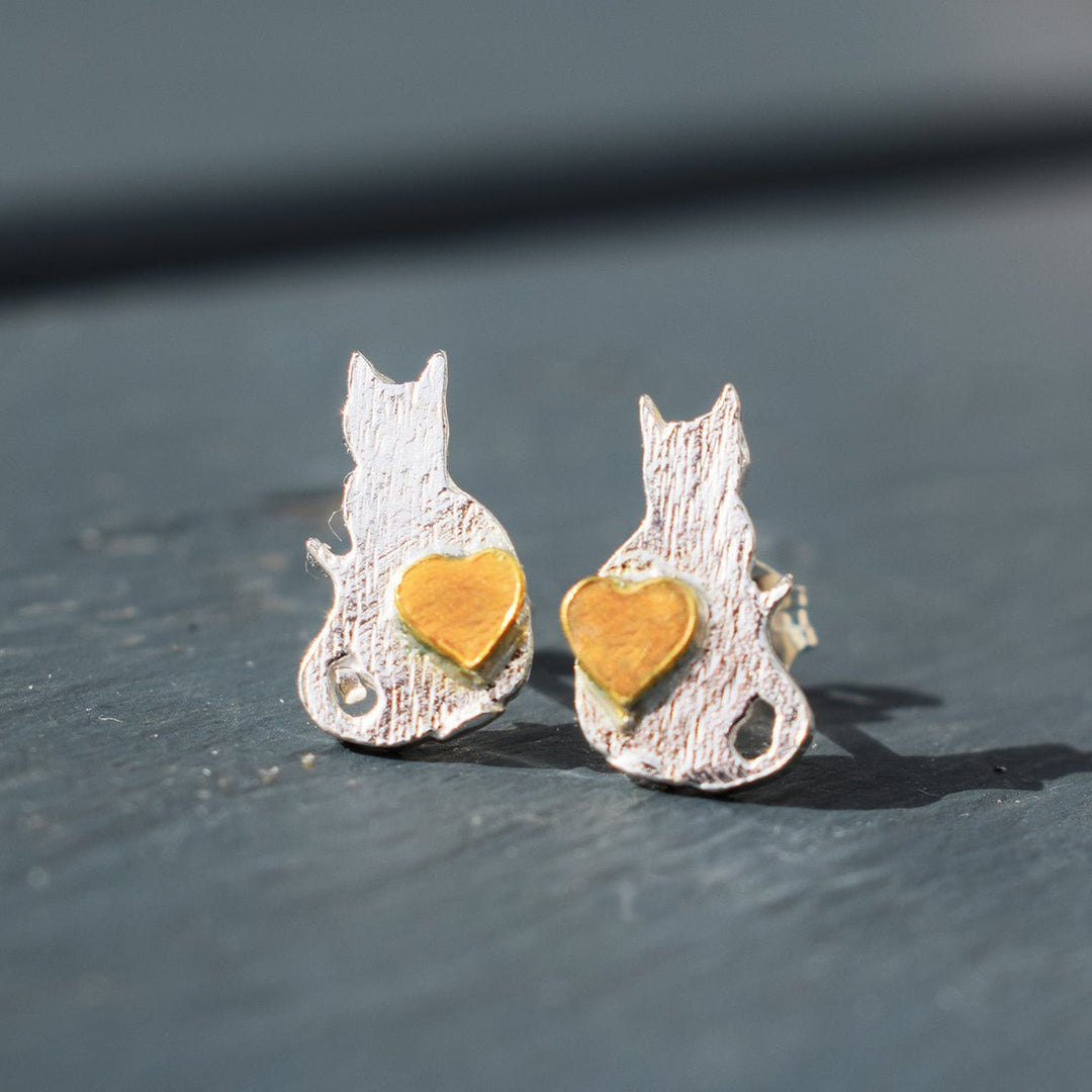 silver cat earrings