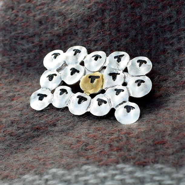 silver and gold sheep brooch, flock of sheep brooch, sheep gift for woman, sheep birthday present, sheep christmas present