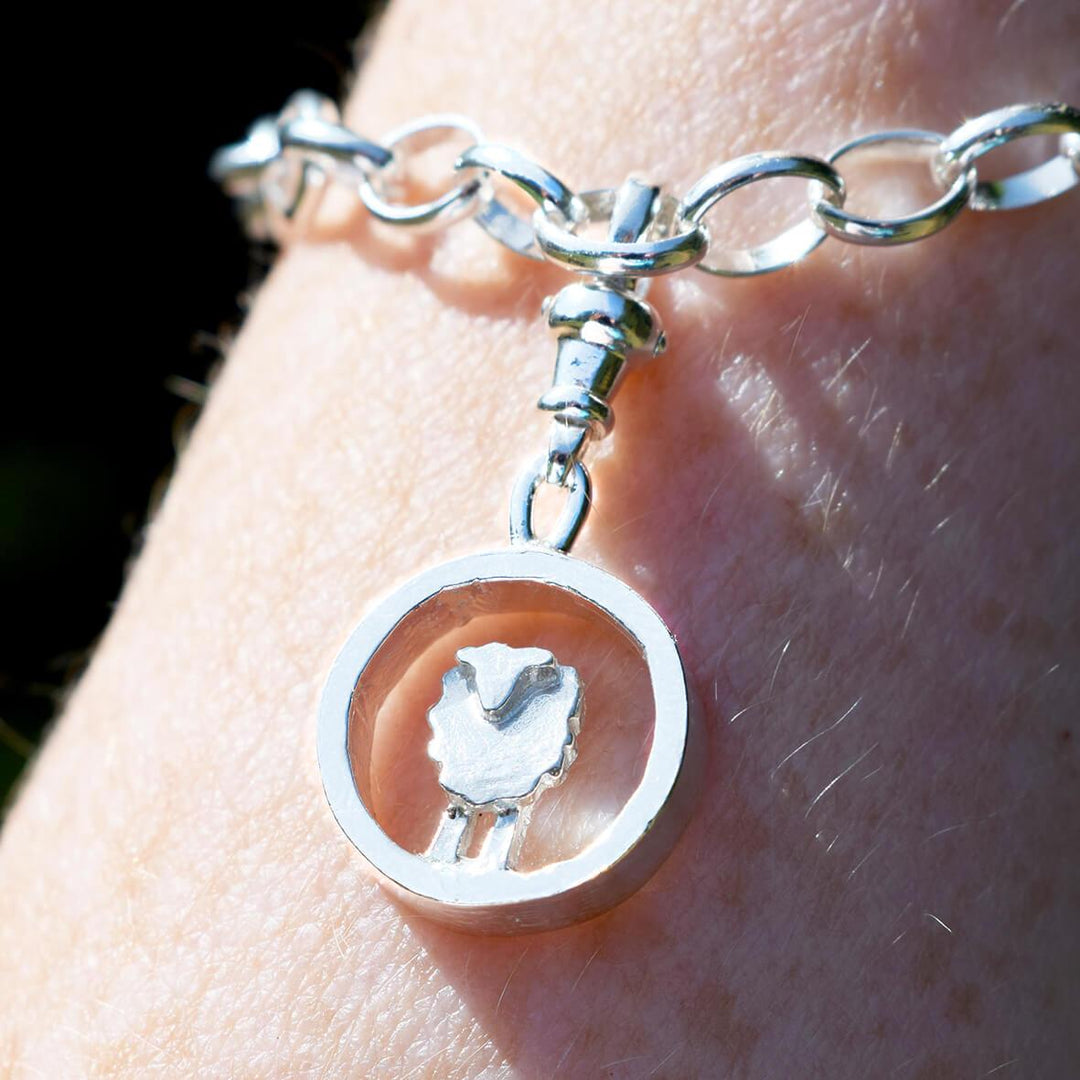 sheep charm bracelet, silver sheep charm, sheep bracelet, silver animal charms