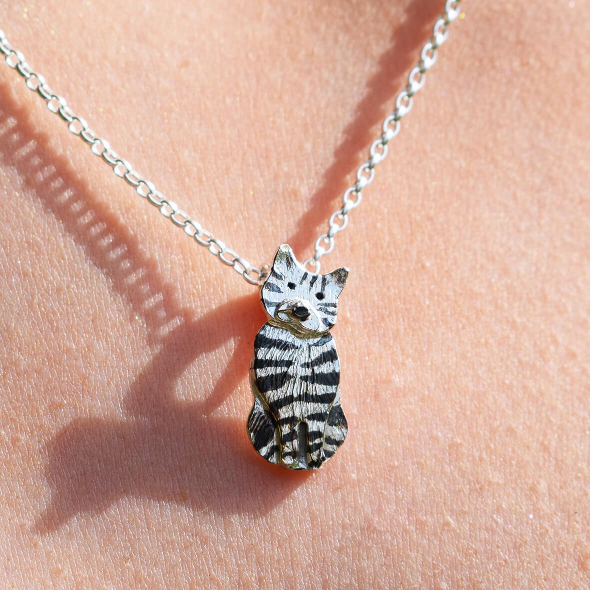 silver cat necklace, silver animal necklace, animal gifts for woman, animal jewellery