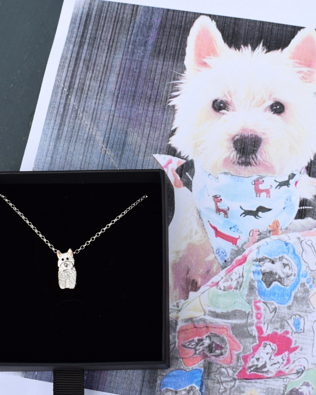 custom pet jewellery, west highland terrier jewellery, custom dog necklace, dog memorial gift