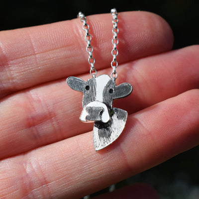 Holstein Friesian cow necklace, dairy cow pendant, cow necklace, cow jewellery, cow jewelry, silver cow necklace, farm jewellery, necklace for farmer, jewellery for farmer