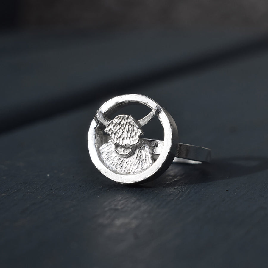 silver Highland Cow ring, Highland Cow ing, Highland Cow jewellery scottish cow ring, scottish ring for woman, Highland Cow gift for her