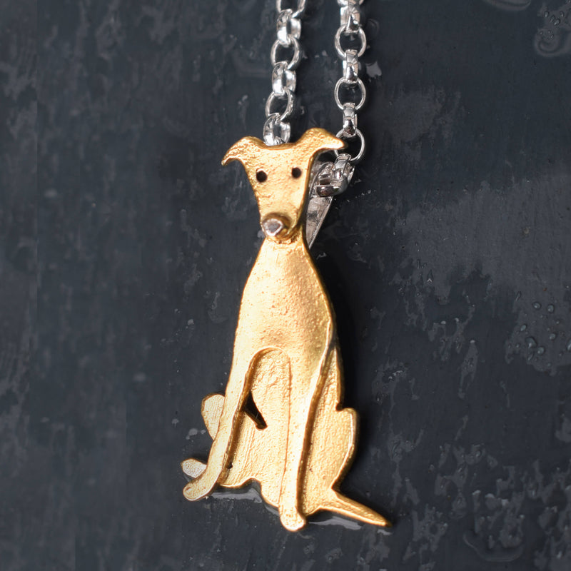 gold Greyhound necklace, Greyhound jewellery, gold Greyhound, gift for Greyhound lover, present for Greyhound owner