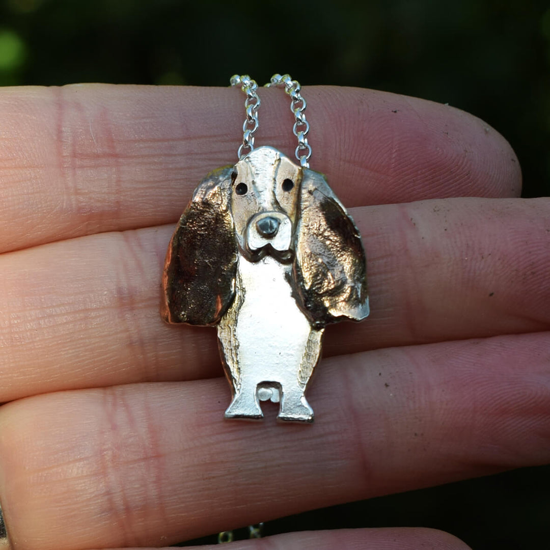 rose gold Basset Hound necklace, Basset Hound jewellery, silver dog jewellery, rose gold dog jewellery, dog breed jewellery, Basset Hound gift for her