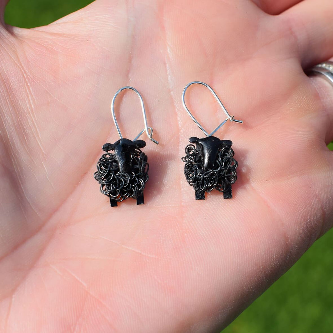 black sheep earrings, black lamb earrings, sheep earrings, shepp drop earrings, dangle sheep earrings, black sheep present for her, gift for farmers wife, gift for female farmer, present for shepherdess