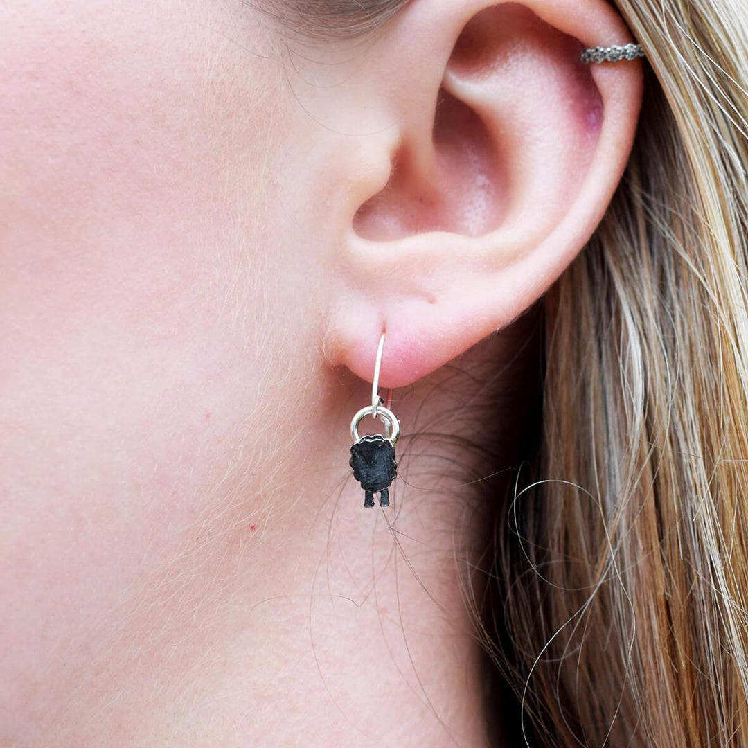 silver sheep earrings, black sheep earrings, black sheep present for her, black sheep gift, black sheep jewellery