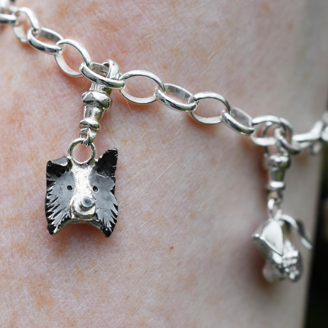 Border Collie charm, Border Collie bracelet, silver dog charm, dog bracelet, Border Collie gift for women, quality Border Collie jewellery, silver dog jewellery, Border Collie present for wife, farm dog gift, sheepdog charm, sheepdog bracelet