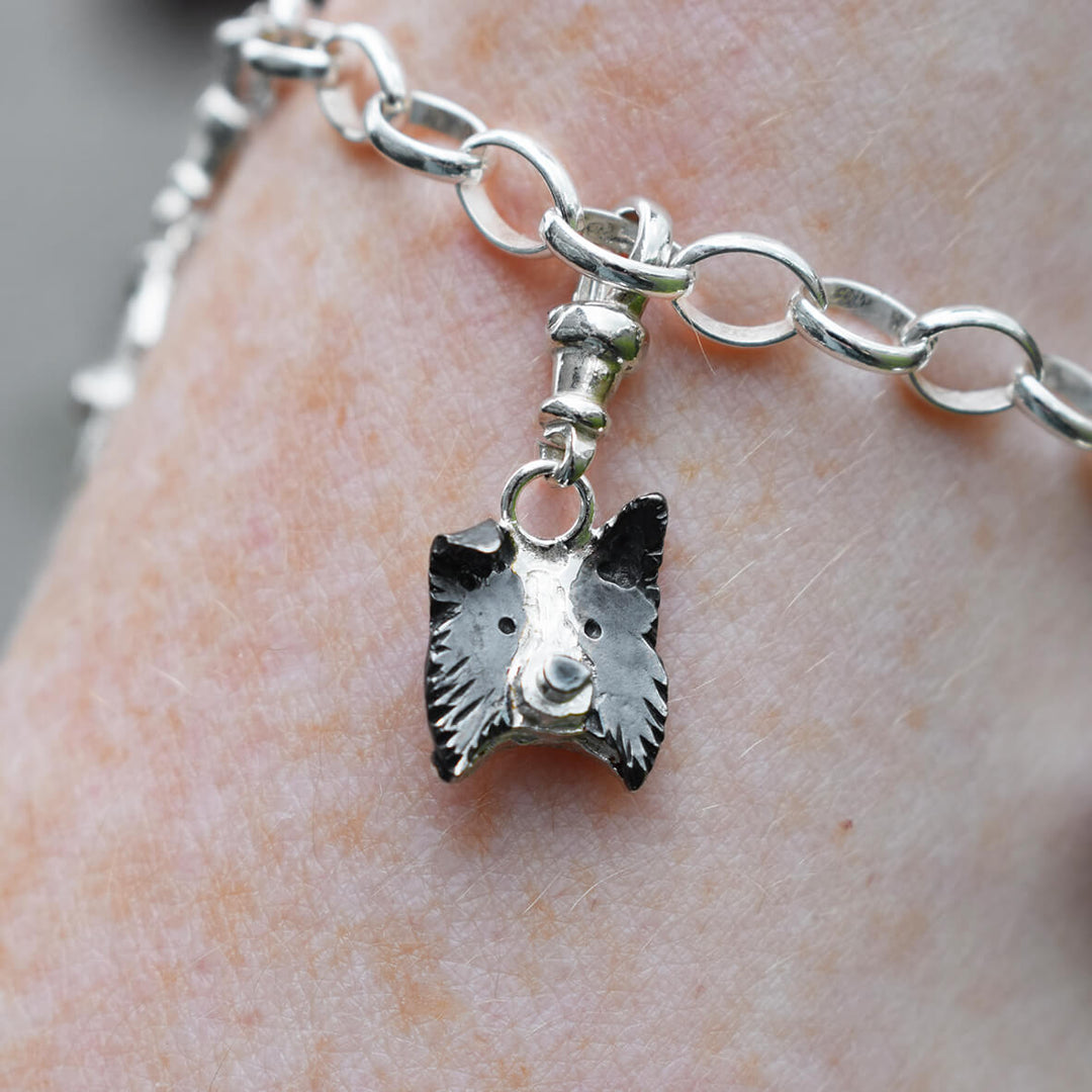 Border Collie charm, Border Collie bracelet, silver dog charm, dog bracelet, Border Collie gift for women, quality Border Collie jewellery, silver dog jewellery, Border Collie present for wife, farm dog gift, sheepdog charm, sheepdog bracelet