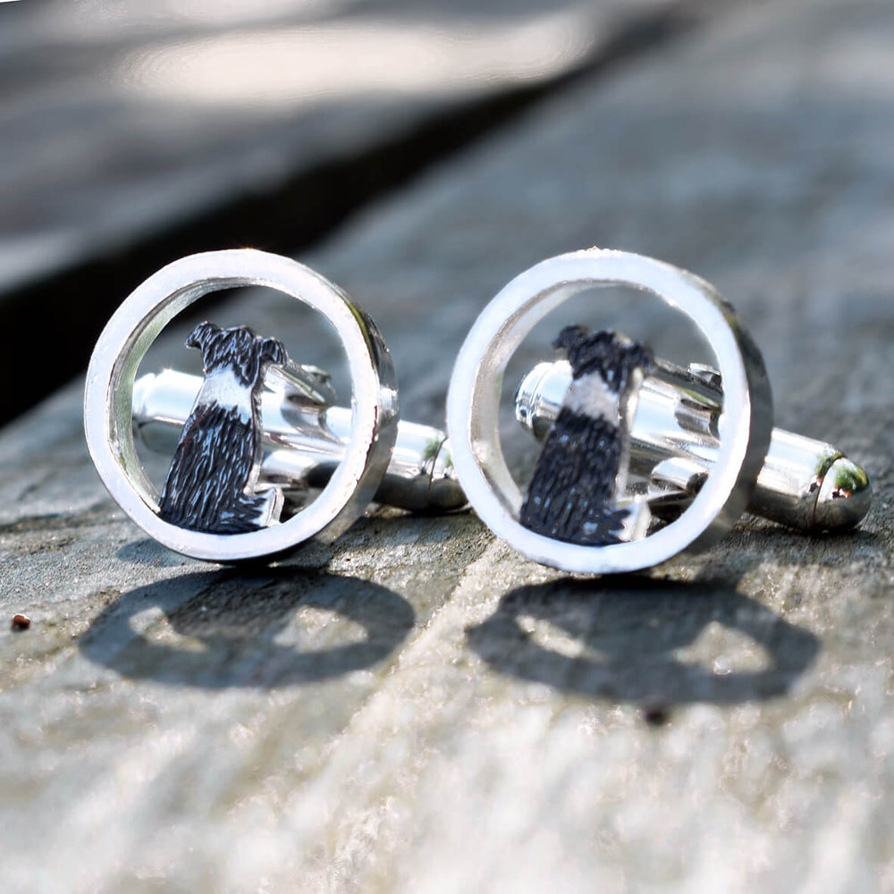 silver dog cufflinks, border collie cufflinks, border collie jewellery, border collie present for man, working dog gift