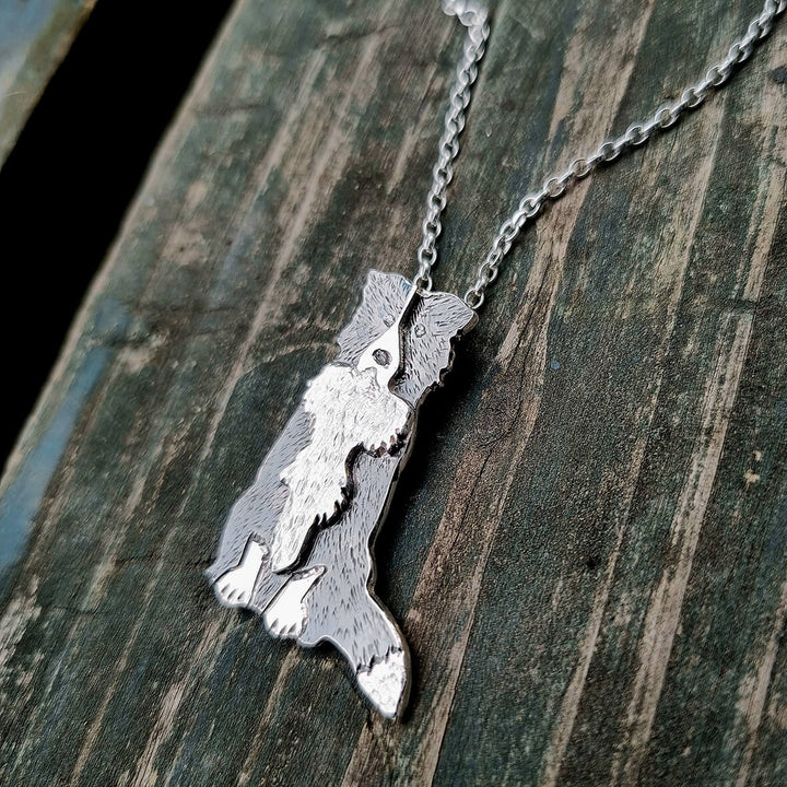 sheepdog necklace, farm dog gift, border collie present, silver border collie, dog necklace, dog jewellery, border collie jewellery