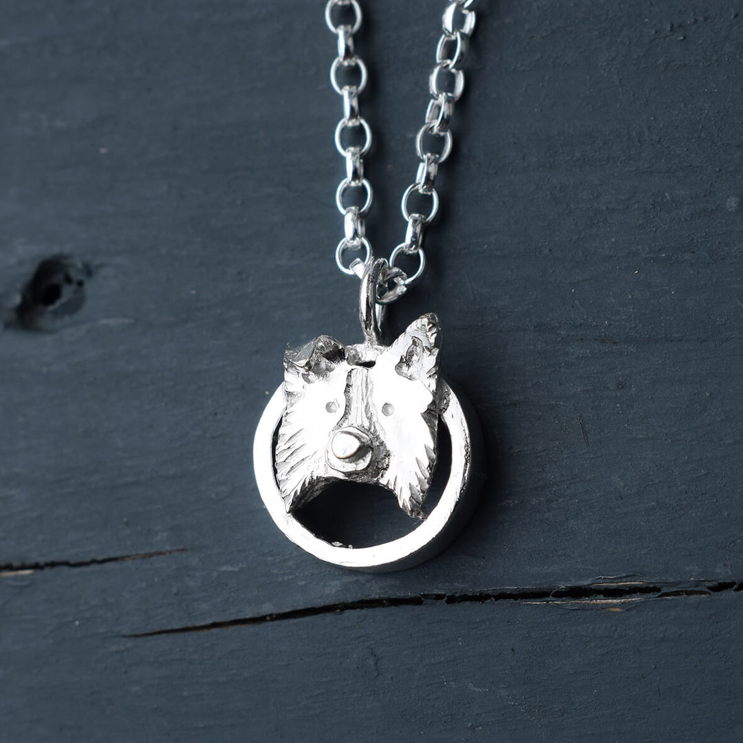 collie dog necklace, border collie pendant, border collie gift for woman, silver border collie, dog jewellery, dog head necklace, collie dog pendant