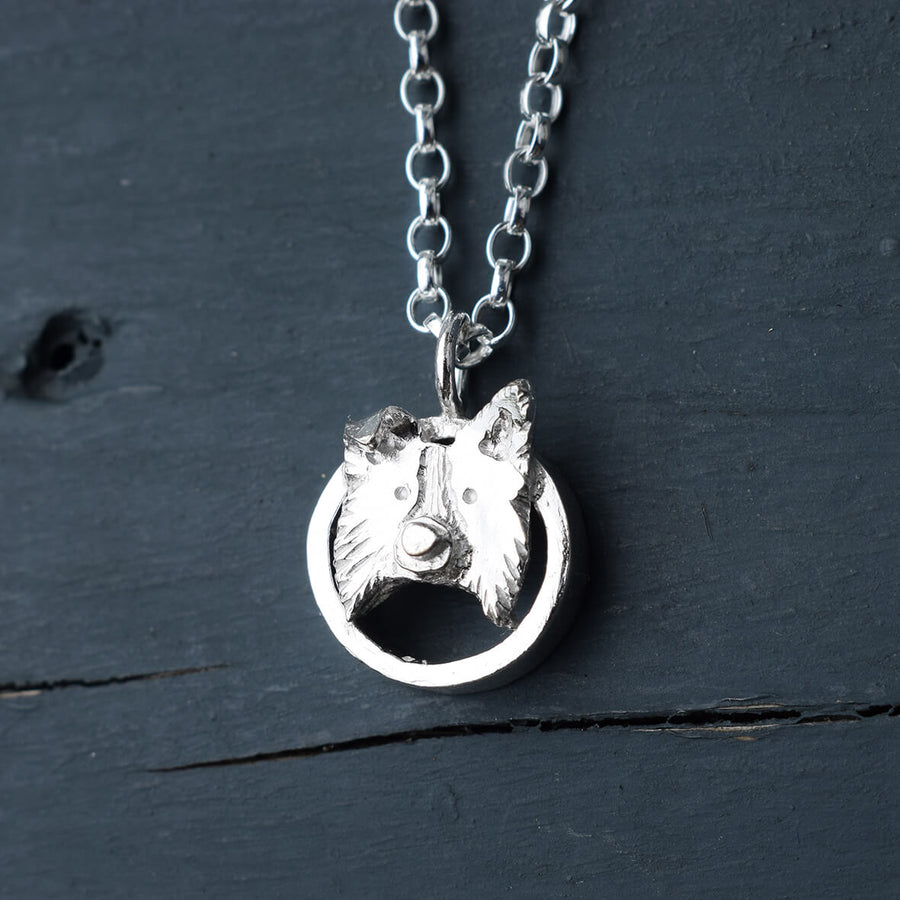 collie dog necklace, border collie pendant, border collie gift for woman, silver border collie, dog jewellery, dog head necklace, collie dog pendant