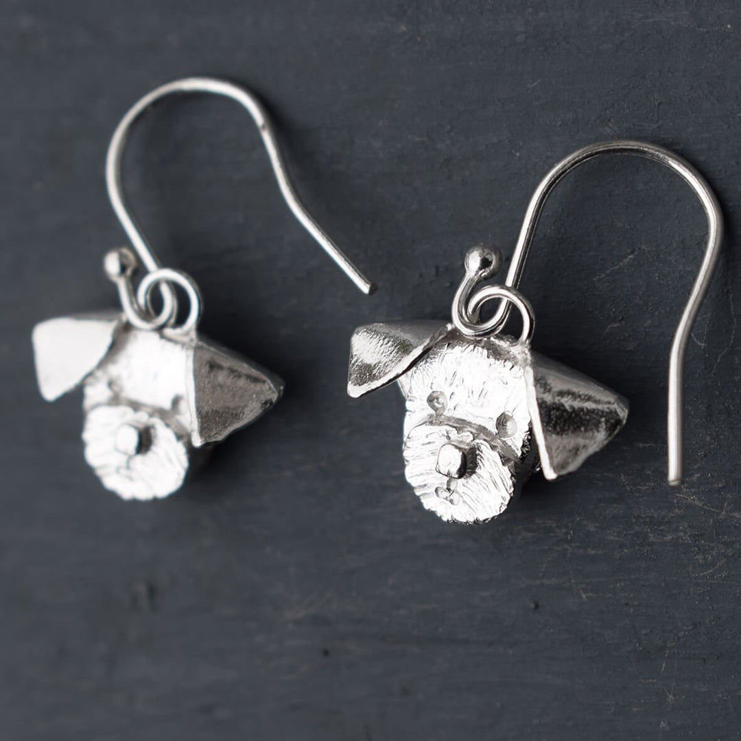 Border Terrier earrings, border terrier drop earrings, dangly dog earrings, silver dog earrings, silver terrier earrings, silver terrier jewellery, silver dog jewellery, Border Terrier memorial, Border Terrier gift