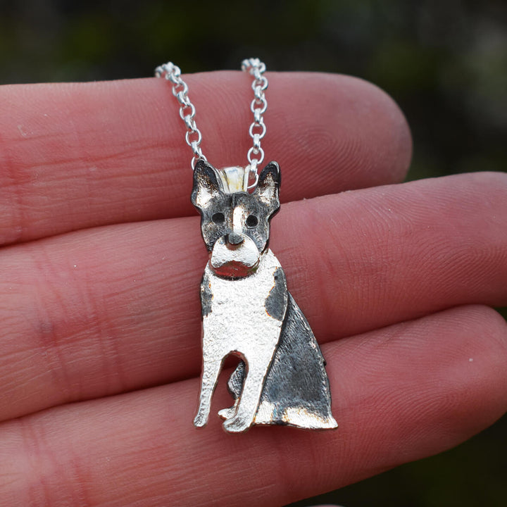 black and white Boston Terrier necklace, Boston Terrier gift for wife, Boston Terrier gift, Boston Terrier necklace, Boston Terrier jewellery, silver dog necklace, quirky Boston Terrier present, gift from Boston Terrier