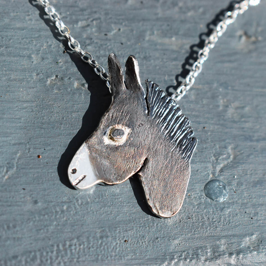 brown donkey necklace, Silver Donkey pendant necklace - Fresh Fleeces, donkey jewellery, donkey pendant, donkey silver jewelry, donkey gift for her, donkey birthday present, mule jewellery, mule jewelry, mule gift, mule present, mule necklace