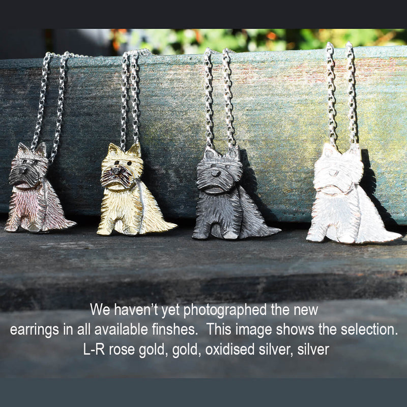 Silver Cairn Terrier Drop Earrings