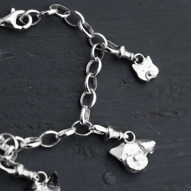 silver cat charm, cat bracelet, cat charm bracelet, cat jewellery, cat charm, gifts for cat lobvers, cat gift for woman, quality cat present