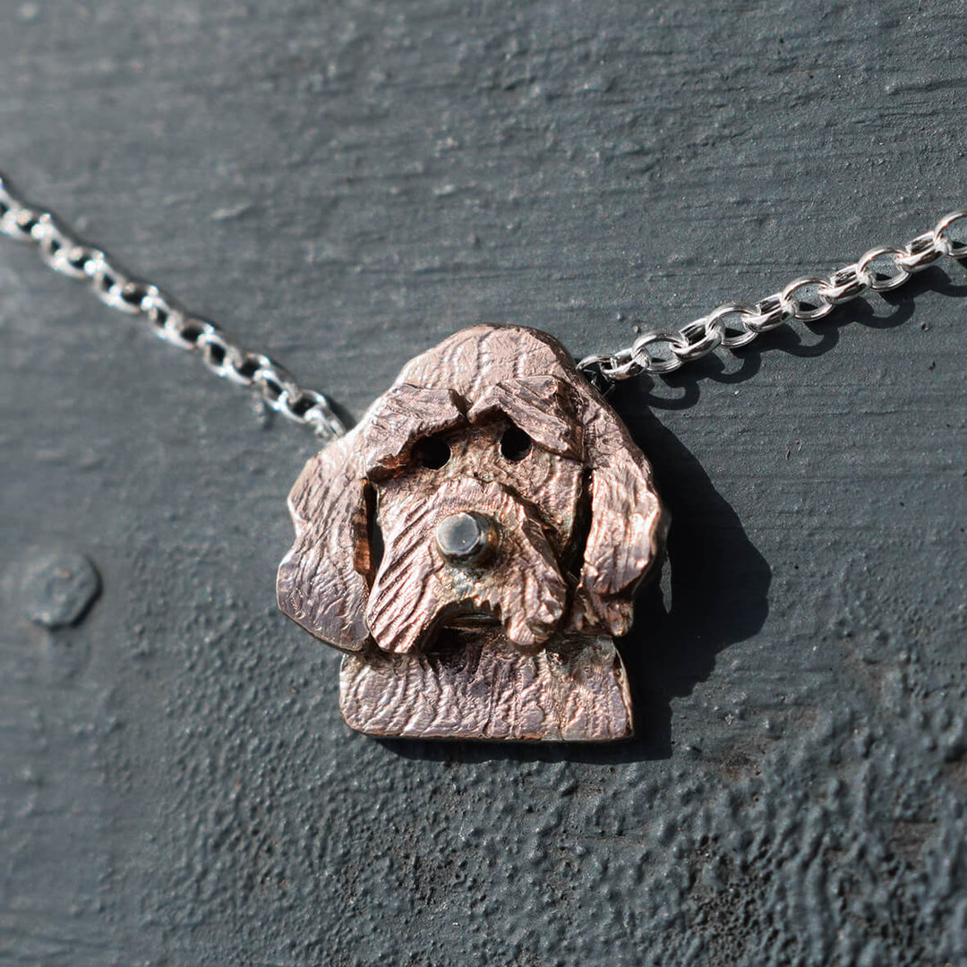 rose gold cockapoo necklace, rose gold dog jewellery, cockapoo gift for woman, dog lover present