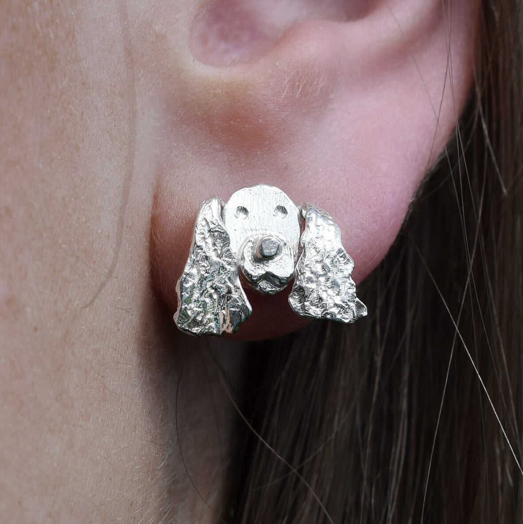 cocker spaniel earrings, silver cocker spaniel earrings, cocker spaniel studs, silver dog earrings, cocker spaniel gift for woman, quality cocker spaniel gift, cocker spaniel memorial