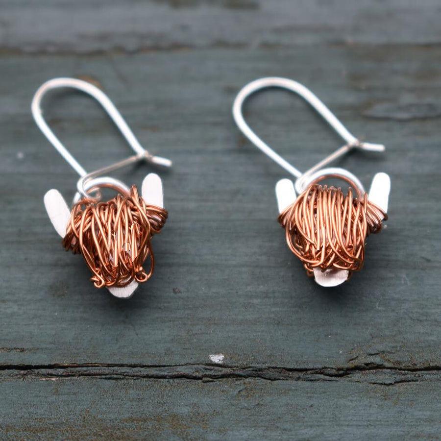 Highland cow drop earrings, highland cow jewellery