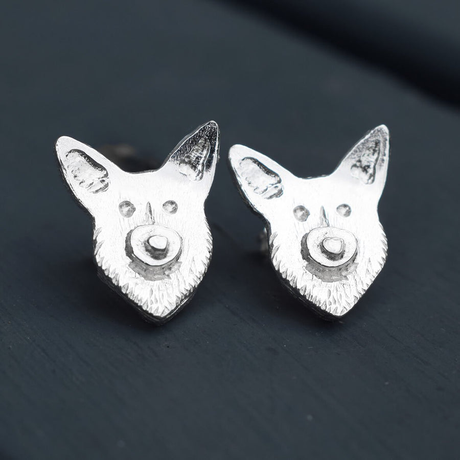 silver corgi earrings, corgi dog earrings, silver dog earrings, dog stud earrings, quality corgi gifts for woman, corgi memorial, gift for corgi owner