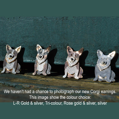 silver corgi earrings, corgi dog earrings, silver dog earrings, dog stud earrings, quality corgi gifts for woman, corgi memorial, gift for corgi owner