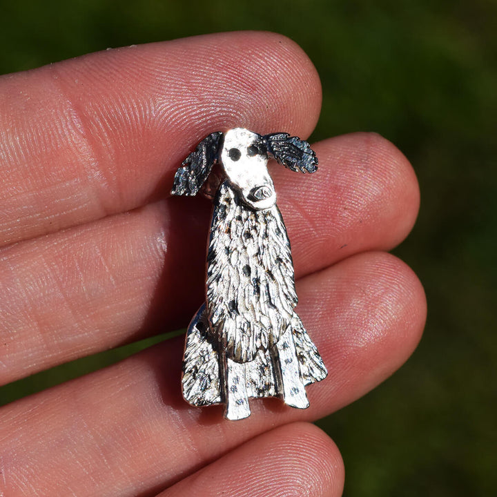 english setter brooch, dog brooch, dog pin, silver dog jewellery, dog breed gift, english setter gift for her, unusual english setter present, english setter christmas present ideas