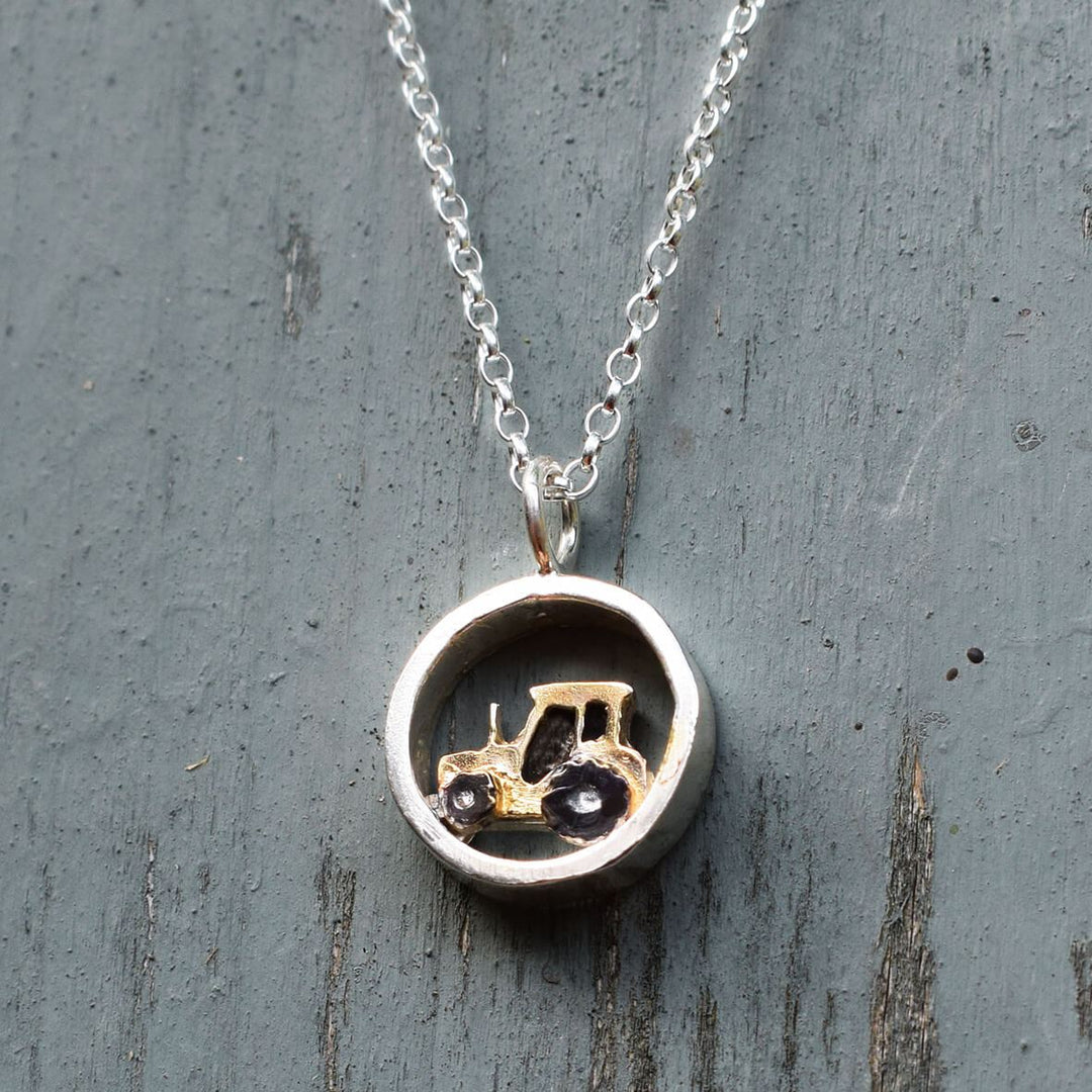 tractor necklace, gold tractor, tractor pendant, tractor jewellery, farm jewellery, farm necklace, farm gift for girl