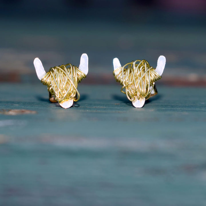 highland cow earrings, gold highland cow jewelry, gold highland cow jewellery, highland cow gifts