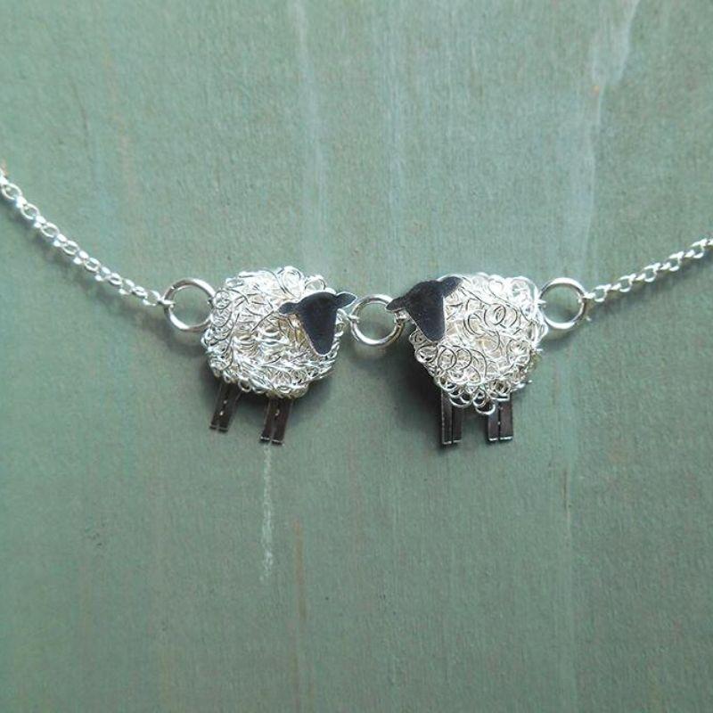 2 sheep necklace, love ewe, 'Love Ewe' silver sheep necklace - Suffolk sheep gift for her