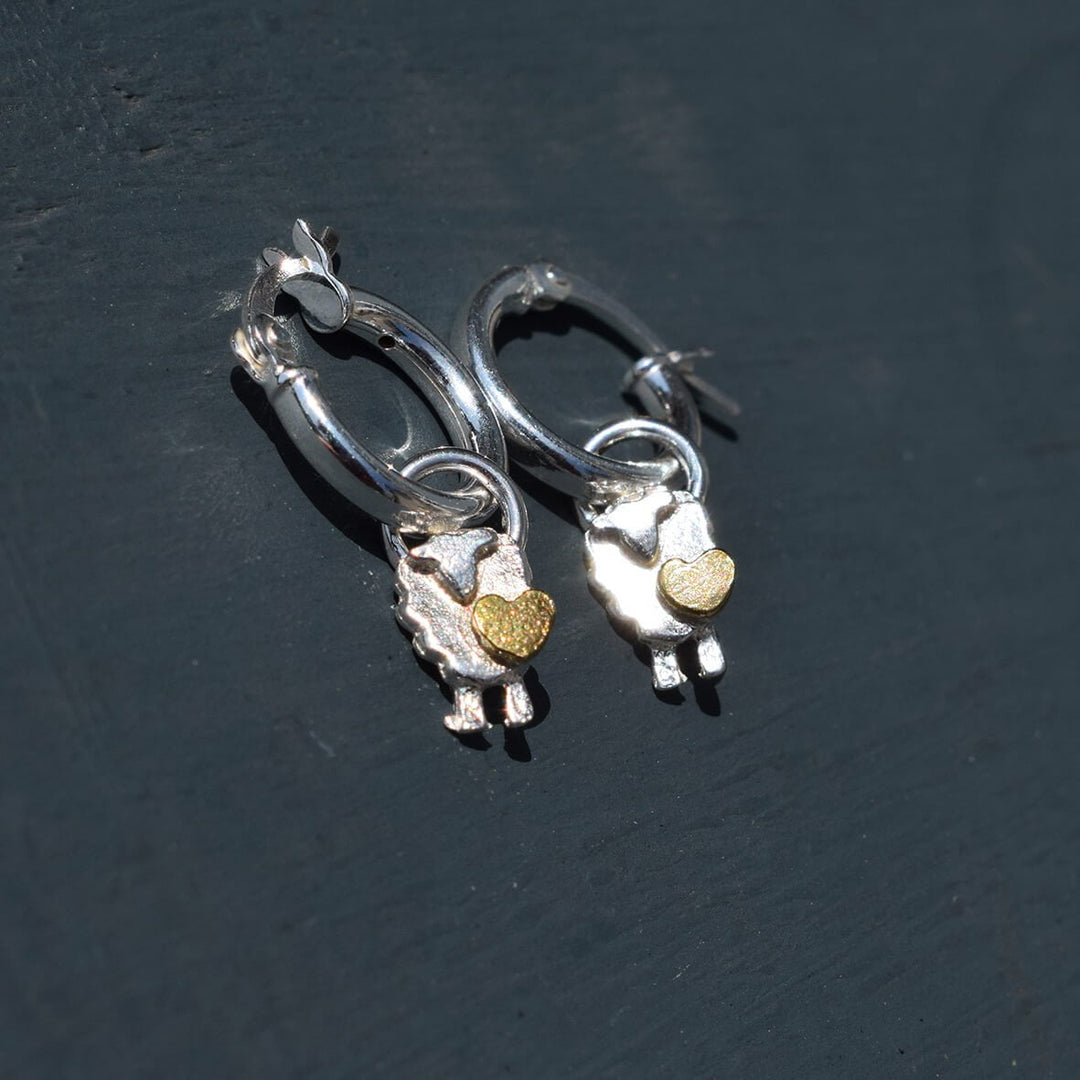 sheep hoop earrings, silver sheep earrings, sheep gift for woman, silver farm animal earrings, gift for vet, gift for farmer