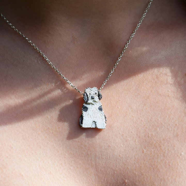 old english sheepdog necklace, old english sheepdog jewellery, old english sheepdog gift for woman, old english sheepdog gift ideas, old english sheepdog present for her, silver dog necklace, old english sheepdog memorial, dog loss jewellery, rainbow road jewellery