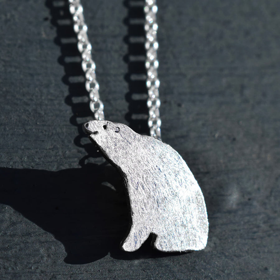 silver polar bear necklace, polar bear pendant, polar bear jewellery, polar bear gift for woman