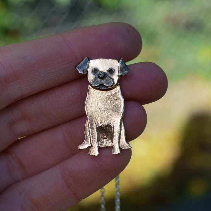 gold pug necklace, gold pug gift, gold dog jewellery, dog necklace, pug necklace