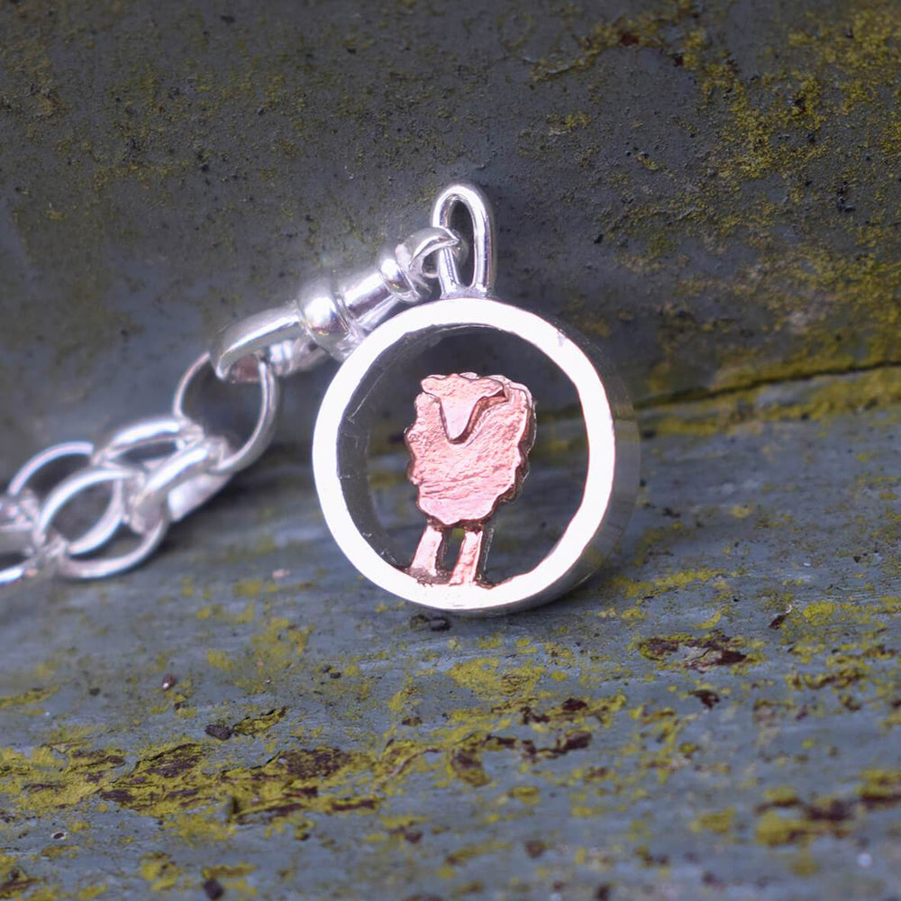 gold and silver sheep charm, silver sheep bracelet, farm charm, farm bracelet, gift for female farmer