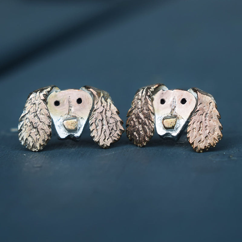 springer spaniel earrings, silver dog earrings, stud dog earrings, stud dog earrings, spaniel gift for woman, spaniel jewellery, silver dog jewellery