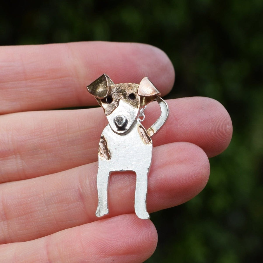 jack russell brooch, dog brooch, jack russell pendant, jack russell jewellery, dog jewellery, silver dog brooch, silver terrier necklace