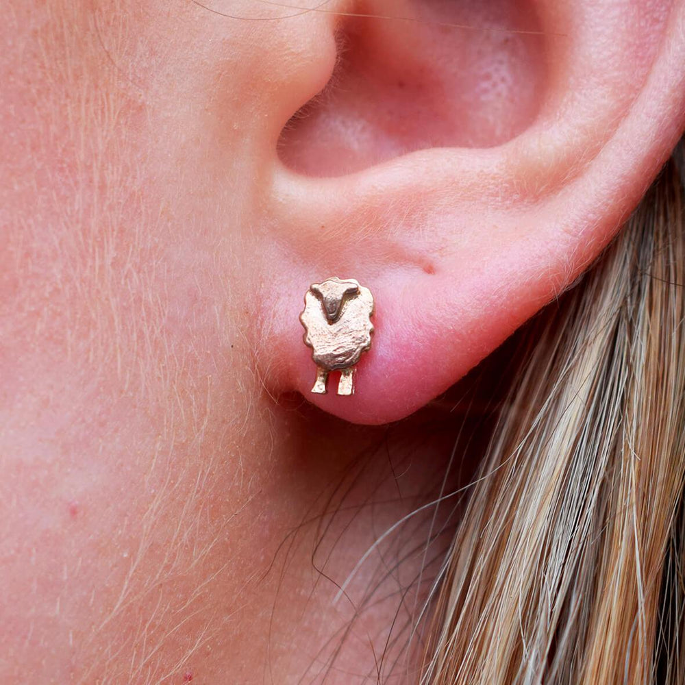 rose gold stud earring, rose gold animal earrings, sheep earring, sheep present for daughter