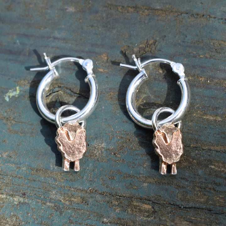 sheep earrings, animal hoop earrings, farm animal earrings, rose gold sheep, sheep jewellery, silver gift, sheep jewellery present, gift for shepherdess, farmher present, female farmer gift