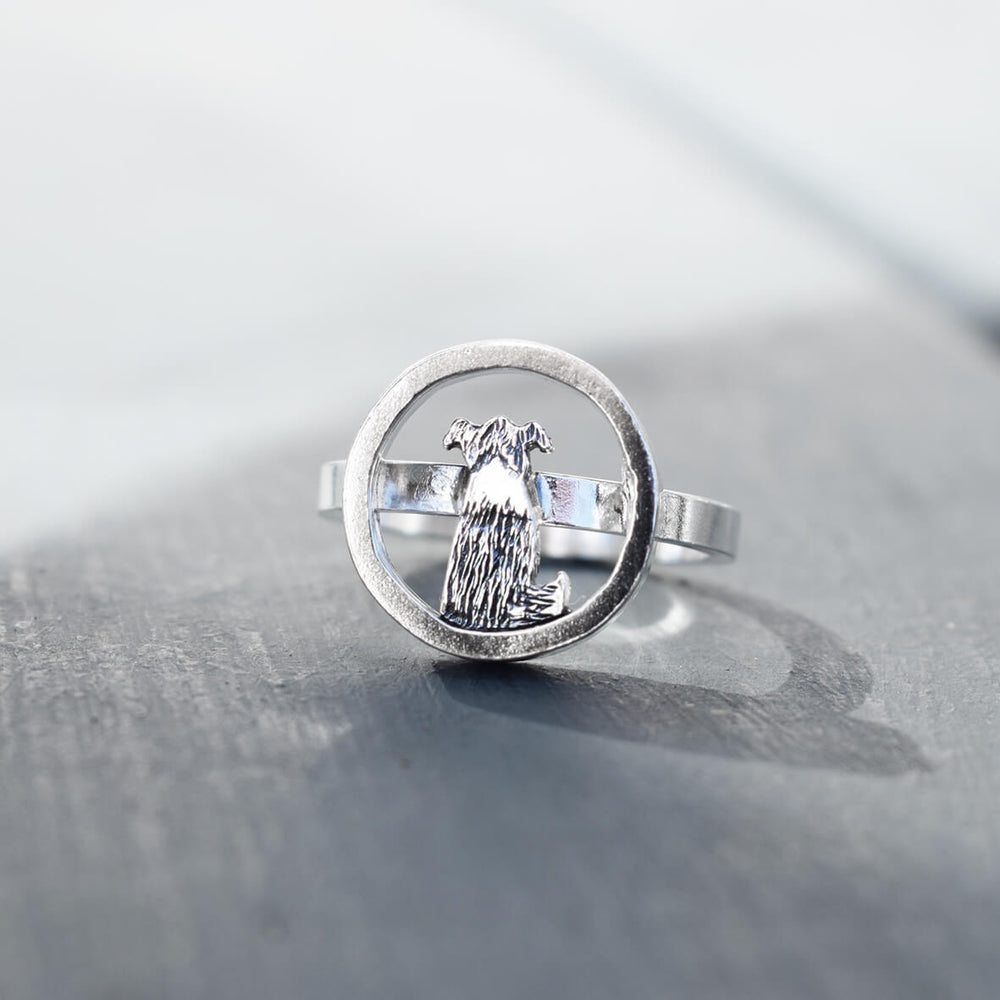 silver border collie ring, collie dog ring, sheepdog ring, collie gift for woman, border collie memorial jewellery, silver dog ring