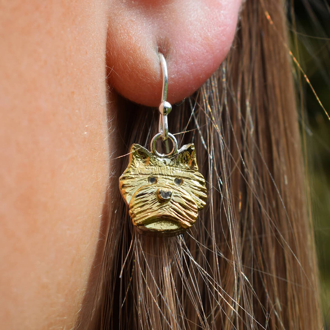 gold cairn terrier earrings, Cairn terrier earrings, Cairn terrier jewellery, Cairn terrier gift for woman, silver dog earrings, dog dangly earrings, silver dog jewellery, terrier earrings