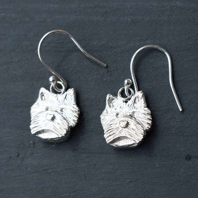 Cairn terrier earrings, Cairn terrier jewellery, Cairn terrier gift for woman, silver dog earrings, dog dangly earrings, silver dog jewellery, terrier earrings