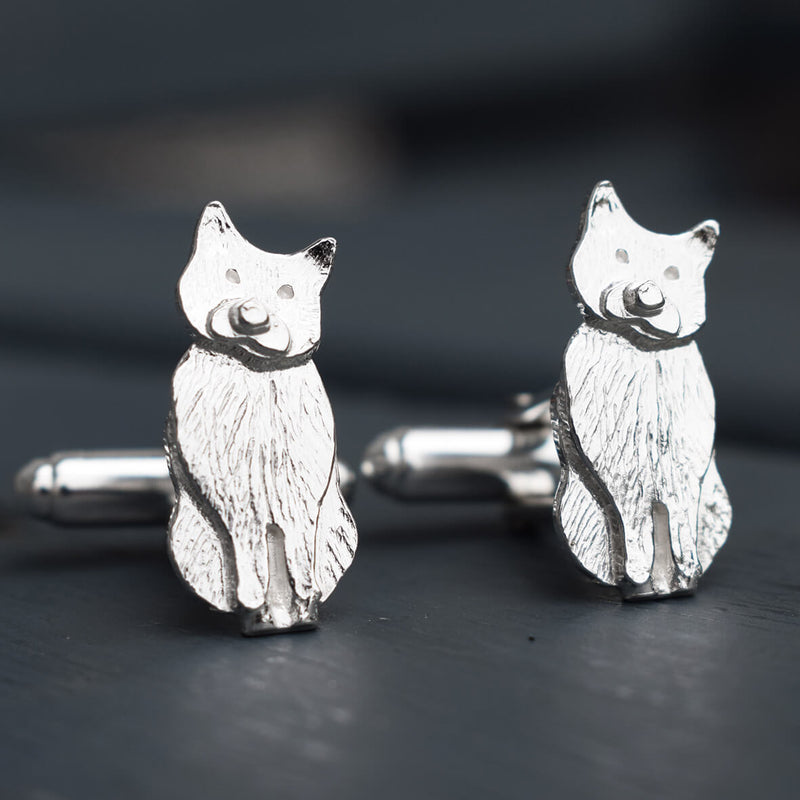 silver cat cufflinks, cat cufflinks, cat gift for man, cat present for husband, cat wedding gift, cat groom gift, quality cat cufflinks