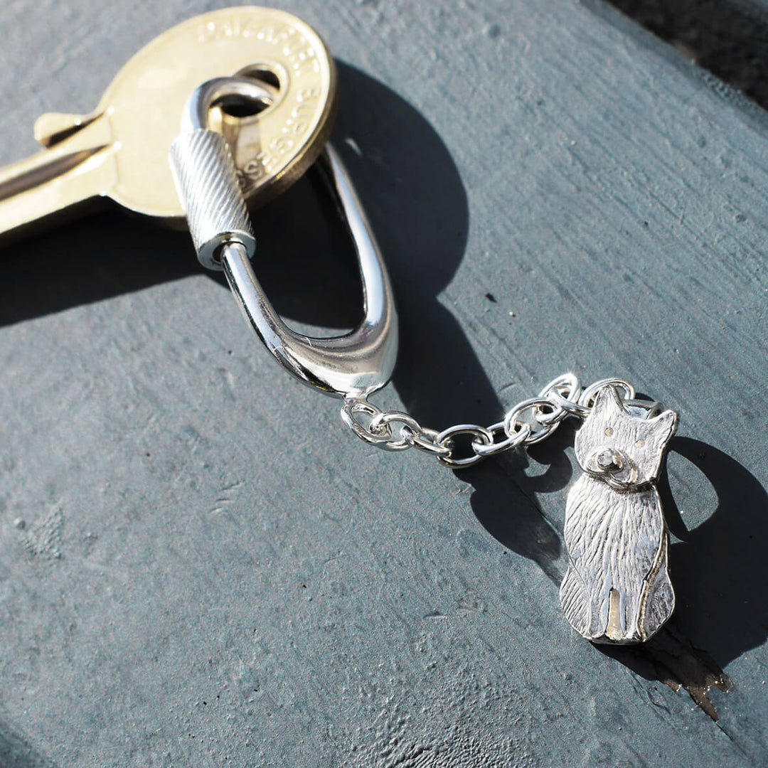 silver cat keyring, cat gift for man, cat christmas present, cat keyring