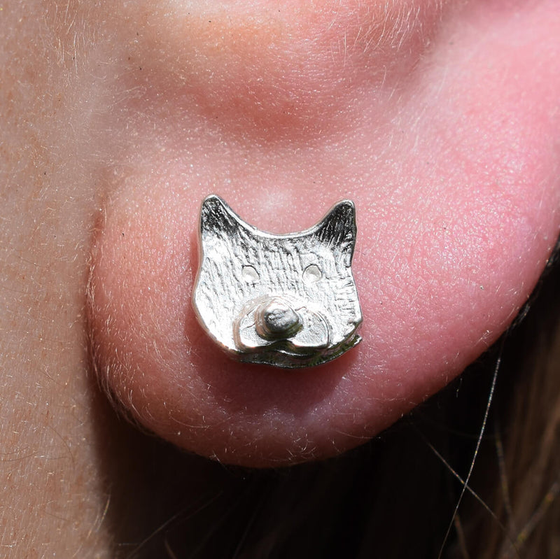 silver cat earrings, cat studs, kitten earrings, cat lover jewellery, cat jewellery, gift for cat lover, gat present for wife, cat gift for her, cat lady present, jewellery for animal lovers